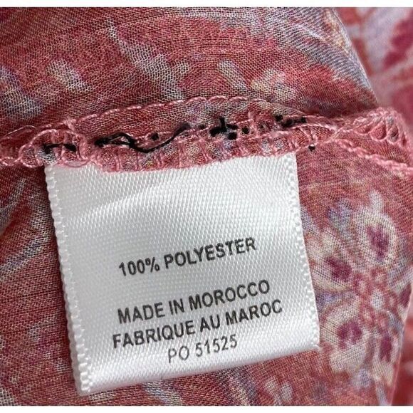 MISA Natasha Dress Womens Large Pink Floral Cut Out Midi Ruffle V-Neck Sheer - Picture 16 of 16